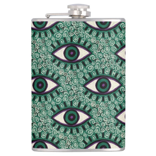 Petaca "Mystic Emerald Eyes" - Psychedelic Swirl Seamless (Anverso)