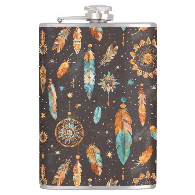 Petaca Mystical Dark Boho: Feathers & Dream Catchers Desi (Anverso)