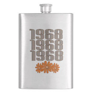 Petaca naranja de signo de paz de 1968, poder de flor hip