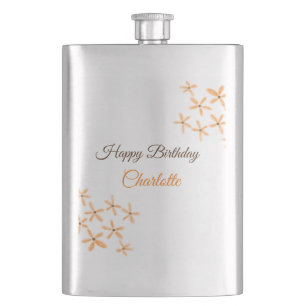 Petaca Naranja flor marrón feliz cumpleaños agregar nombr