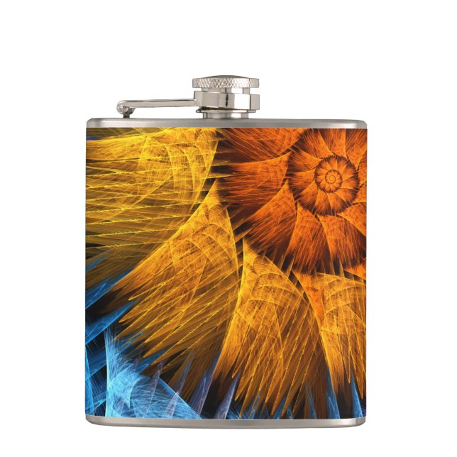 Petaca Naranja floral Azul amarillo abstracto arte (Anverso)