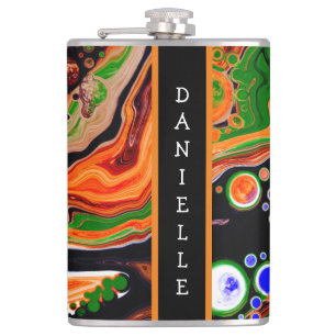 Petaca Naranja personalizado, azul, verde, fluido negro