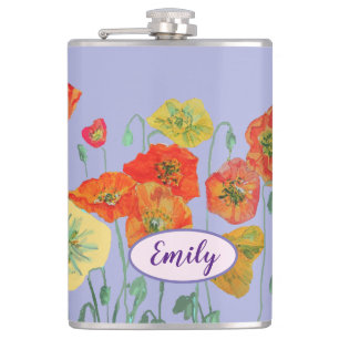 Petaca Naranja Poppies Florales Pastel púrpura Lilac