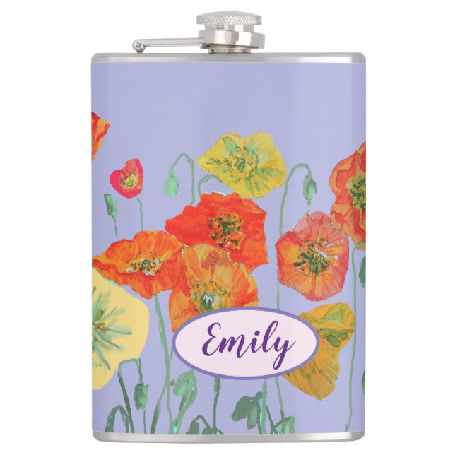 Petaca Naranja Poppies Florales Pastel púrpura Lilac (Anverso)