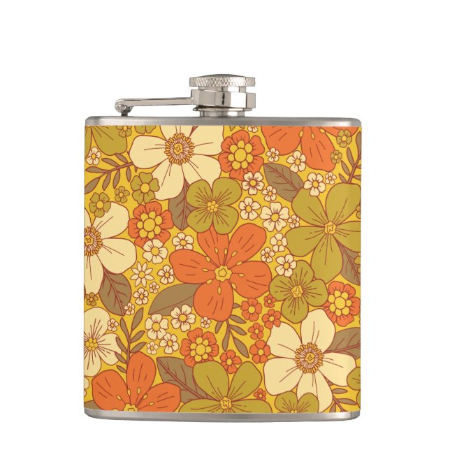 Petaca Naranja retro 60/70 y floral verde oliva (Anverso)