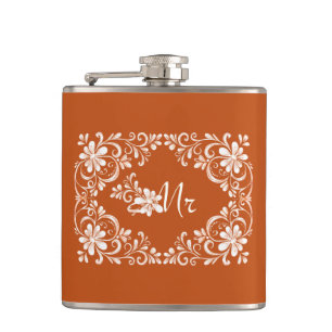 Petaca Naranja romántico Shabby Chic Sr. Boda Flask