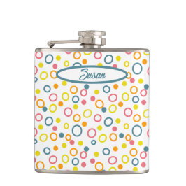 Petaca Naranja rosa amarillo verde azulado Círculos punto