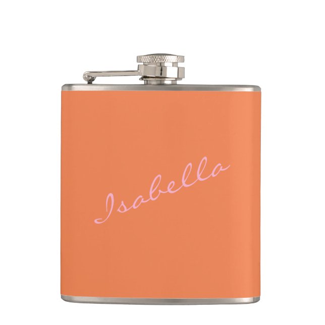 Petaca Naranja rosa Elegant Script Nombre Partido de matr (Anverso)