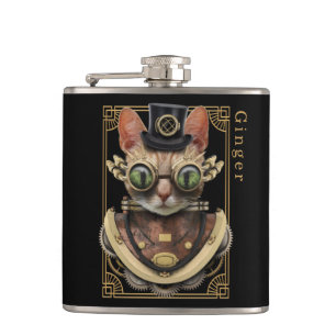 Petaca Naranja Steampunk de Guay Tabby Cat con nombre