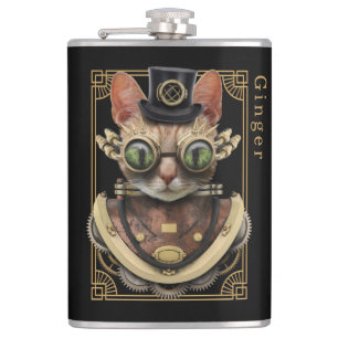 Petaca Naranja Steampunk de Guay Tabby Cat con nombre