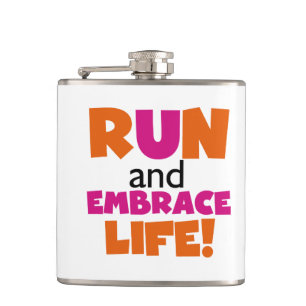Petaca Naranja Texto rosado Fitness Corriendo Maratón