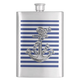 Petaca Náutica cromada de anclaje en franjas de la marina