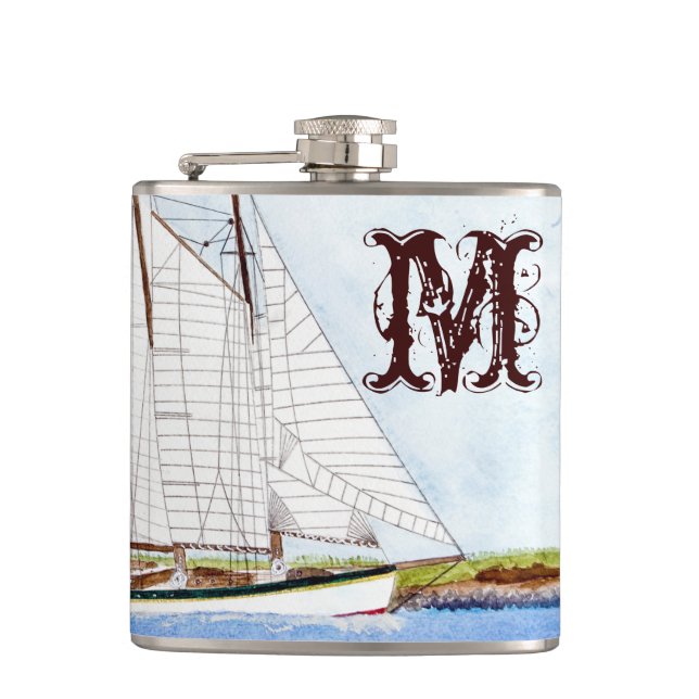 Petaca Náutica Náutica Mar Ocea Monograma Whiskey Flask (Anverso)