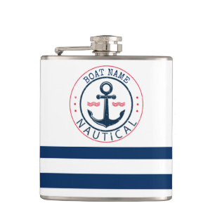 Petaca Náutica, nombre del barco, franjas azules de la ma