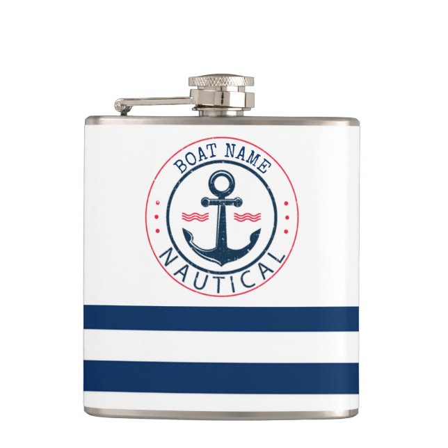 Petaca Náutica, nombre del barco, franjas azules de la ma (Anverso)