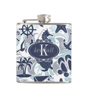 Petaca Nautical Beach Pattern Navy ID839 Flask