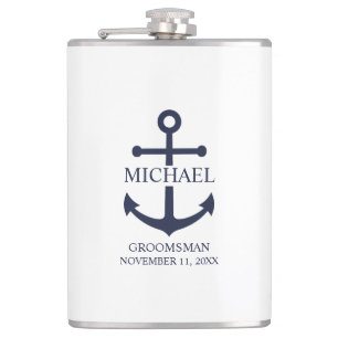 Petaca Nautical Navy Blue Anchor Personalizado Groomsmen