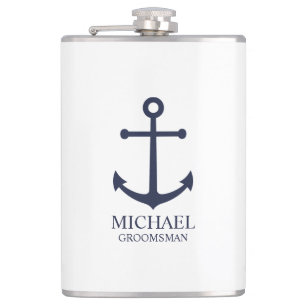 Petaca Nautical Navy Blue Anchor Personalizado Groomsmen
