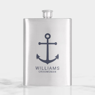 Petaca Nautical Navy Blue Anchor Personalizado Groomsmen