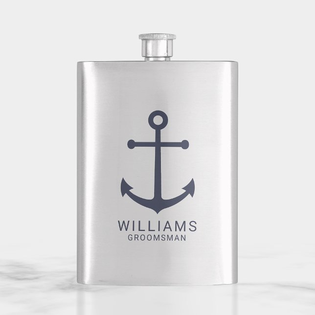 Petaca Nautical Navy Blue Anchor Personalizado Groomsmen (Subido por el creador)