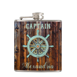 Petaca Nautical Theme Bronze Captains Wheel Pequeño