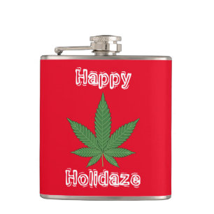 Petaca Navidades de hojas de la hierba de Weed Felices Ho