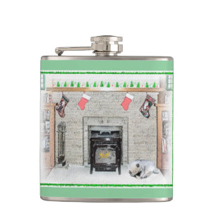 Petaca Navidades de Keeshond picotean perro con pintura d