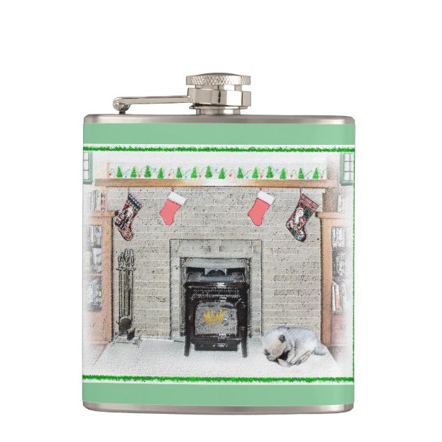 Petaca Navidades de Keeshond picotean perro con pintura d (Anverso)