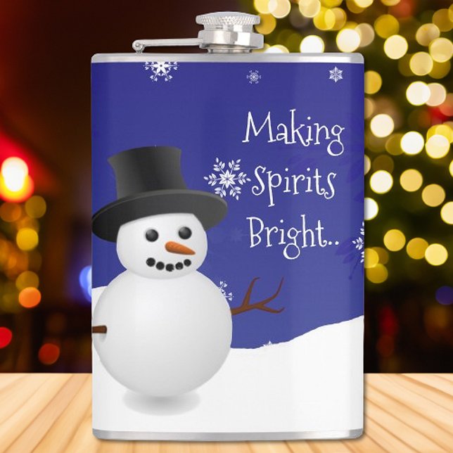 Petaca Navidades de la escena de invierno Blue Snowman (Blue Snowman Winter Scene Christmas Flask)