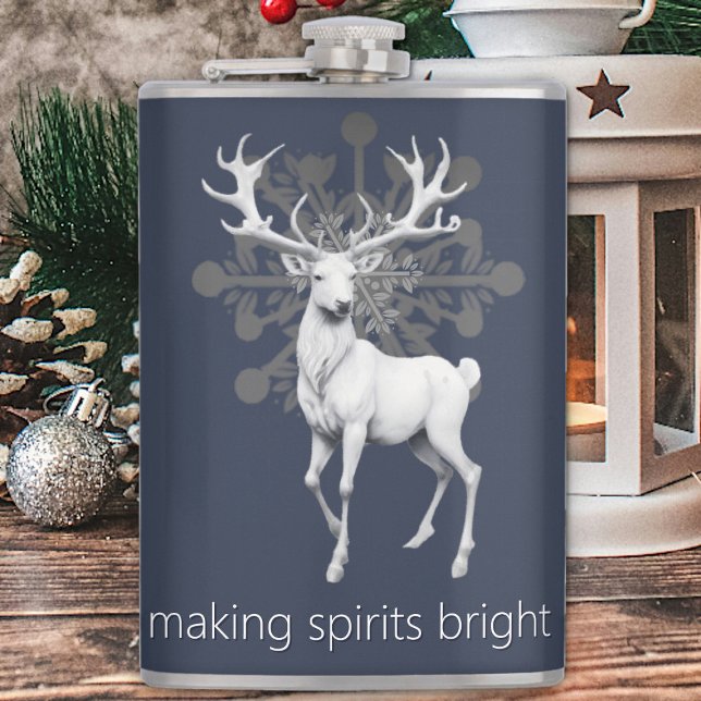 Petaca Navidades de renos de marfil | Azul (Blue Ivory Reindeer Christmas Flask)