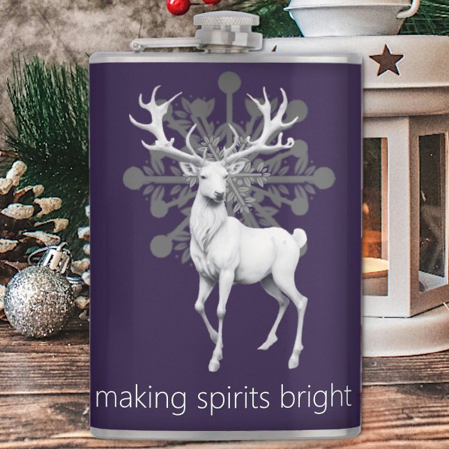 Petaca Navidades de renos de marfil | Morado (Purple Ivory Reindeer Christmas Flask)