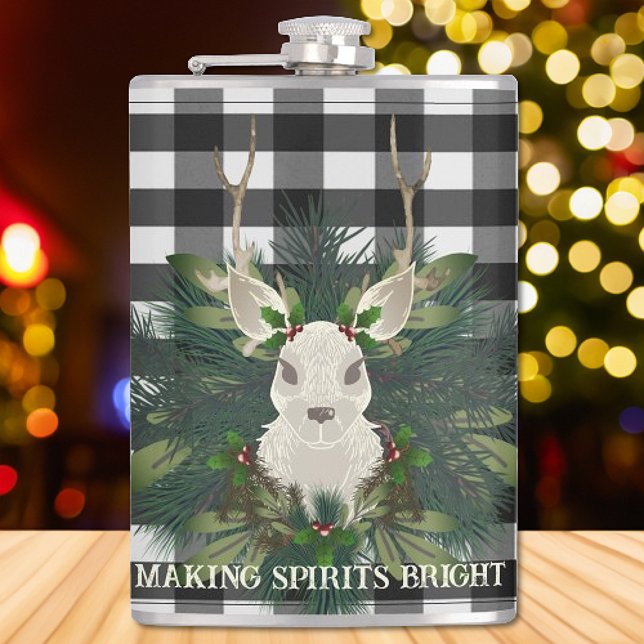 Petaca Navidades de renos festivos de búfalo (Buffalo Plaid Festive Reindeer Christmas Flask)