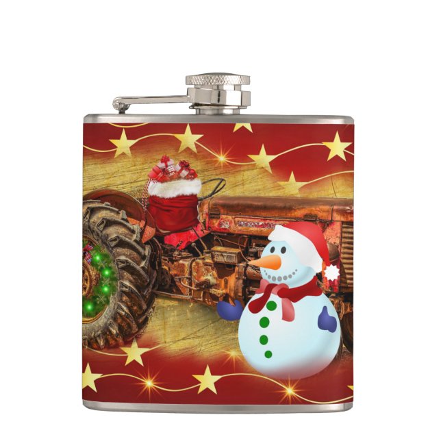 Petaca Navidades de Tractores Rojos de Frosty (Anverso)