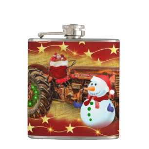 Petaca Navidades de tractores rojos viejos de Frosty