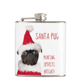 Petaca Navidades educados pug Santa haciendo brillar a lo