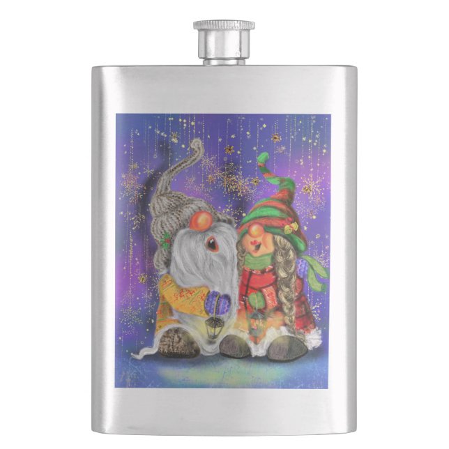 Petaca Navidades felices Pareja Gnomes Flask (Anverso)