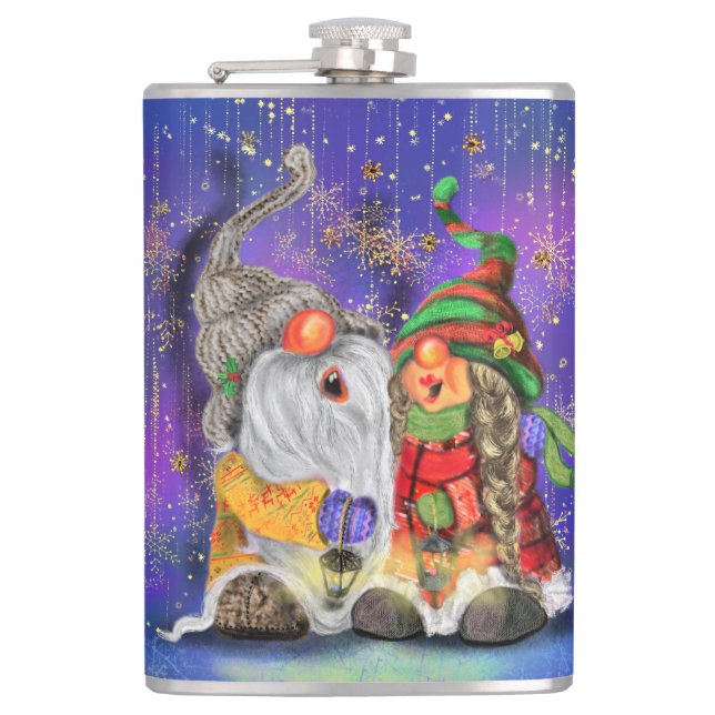 Petaca Navidades Flask Gift Pareja Gnomes Cantando (Anverso)