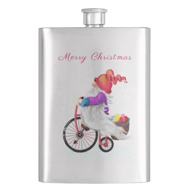 Petaca Navidades preguntan feliz nome con bicicleta y reg (Anverso)