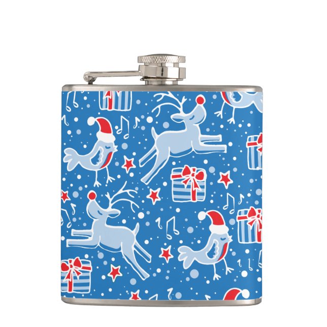 Petaca Navidades reno y flasco de cadera de pájaro cantan (Anverso)