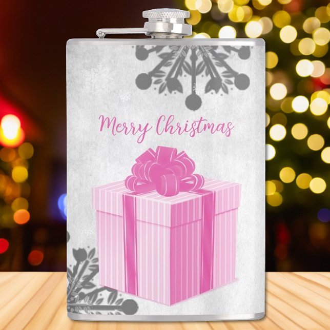 Petaca Navidades rosados obsequian la máscara de vacacion (Pink Christmas Gift Holiday Flask)