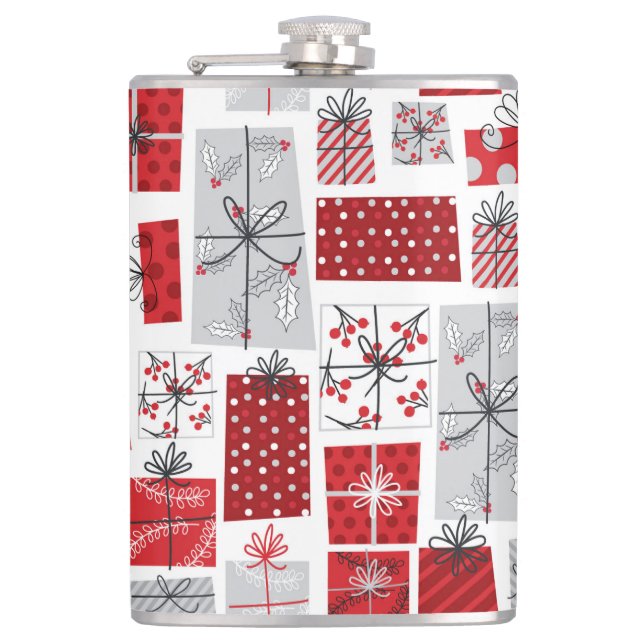 Petaca Navidades Vacaciones Regalos Modernos de Plata Roj (Anverso)