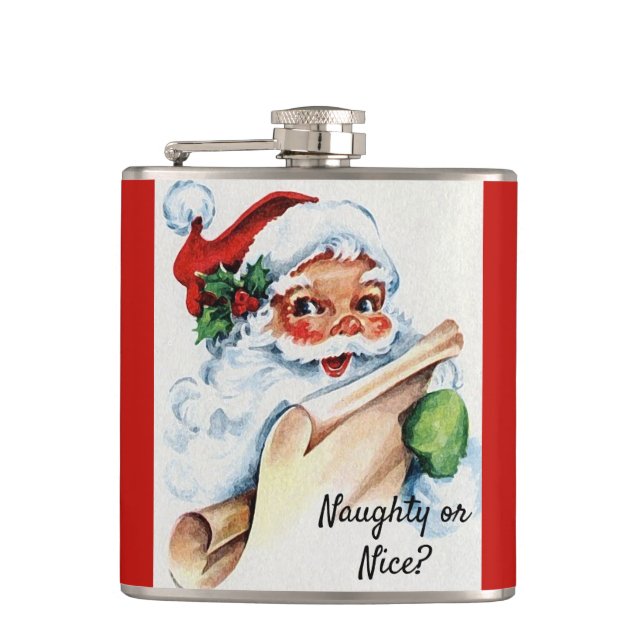 Petaca Navidades Vintage Santa Claus Naughty o Nice (Anverso)