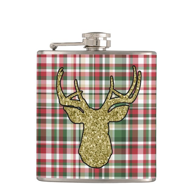 Petaca Navidades XMAS Plastre Tartan Gold Deer Buck Flask (Anverso)