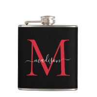 Negro Rojo Burdeos Monograma Elegante Nombre con L