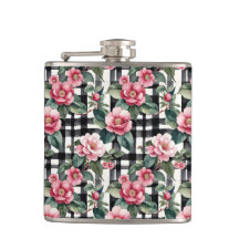 Negro y blanco con camellias de color rosa liso