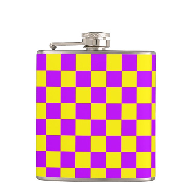 Petaca Neon Purple Yellow Check Checkerboard Vintage (Anverso)
