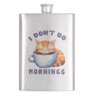 Petaca No hago mañanas - un gato Naranja con café.