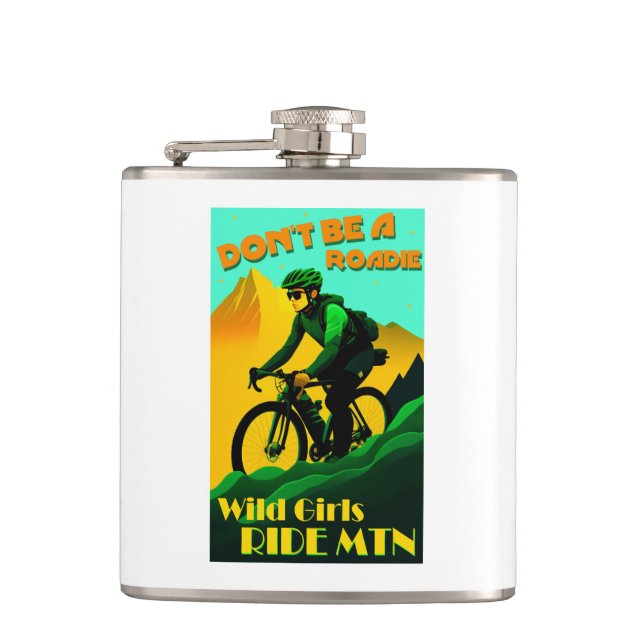 Petaca No seas Chicas roadie en bicicleta de montaña (Anverso)