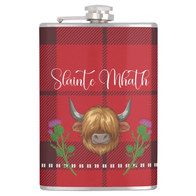 Petaca Noche de Burns Slàinte Mhath Vaca de las Highlands (Anverso)