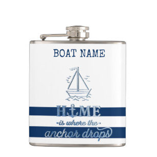 Petaca Nombre de barco náutico, Ancla Marina Azul Rayada